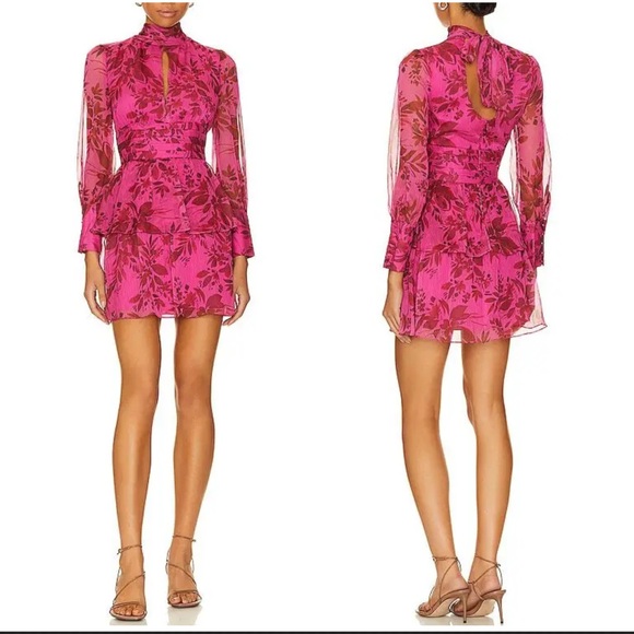 AMANDA UPRICHARD Samira floral tiered ruffle, sheer Mini Dress size Large - Picture 1 of 11